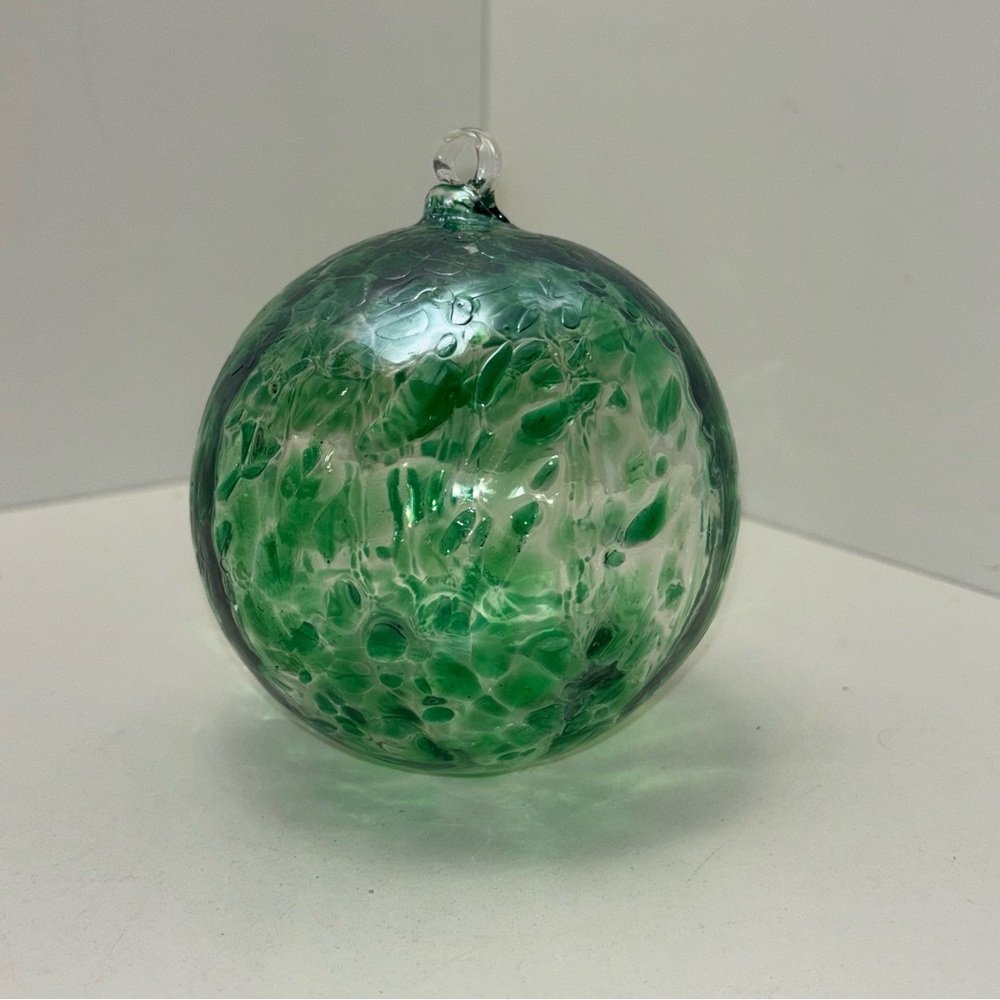 Zorza hand blown glass ornament alpine green chip design, made in Poland